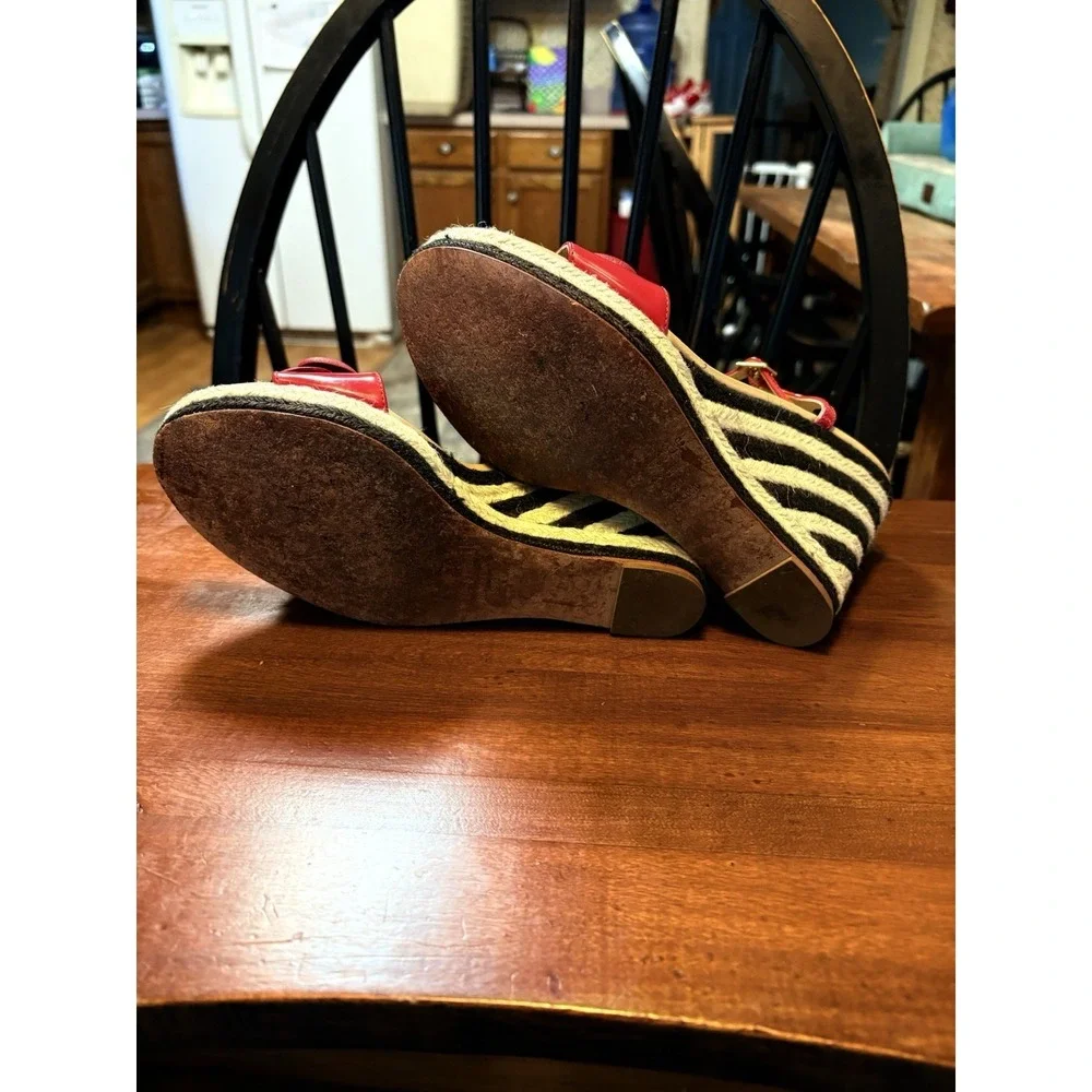 Kate Spade New York Red Rose Espadrille Wedge Sandals Women's 9.5M Leather